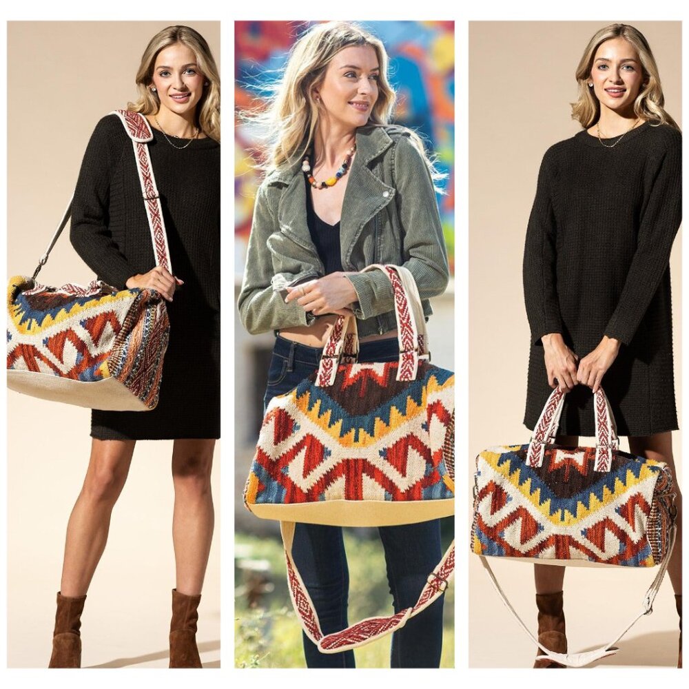 Boho Travel Bag - Ethnic Navajo Design - Handwoven from Fully Fine Cotton - Picture 2 of 9